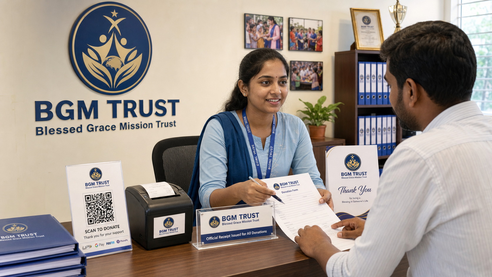 BGM TRUST donation support desk with official receipt and payment guidance